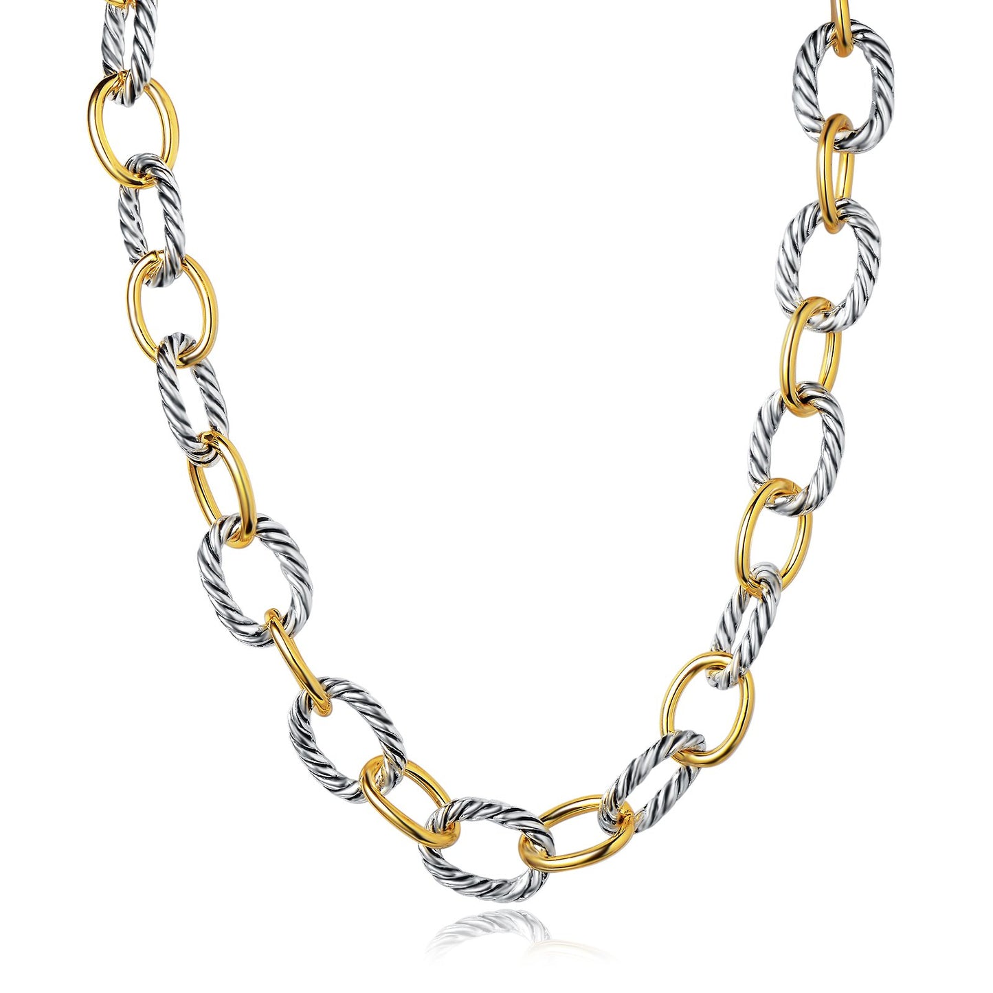 UNY JEWEL Twisted Cable Wire Link Chain Bracelet Two Tone Designer Brand Inspired Women Jewelry Valentine Christmas Gift (2 Tone)