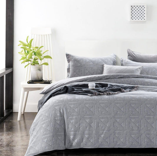 meadow park Matelasse Duvet Cover Set, 100% Cotton, Pre-Washed, Soft & Cozy, Woven Jacquard Textured, Waffle Design Bedding Set, Twin, Grey