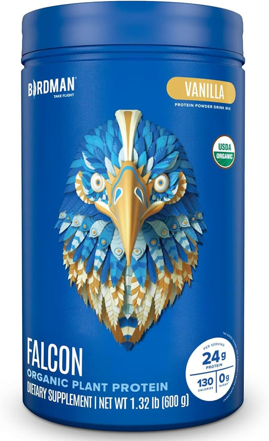 Falcon Organic Vegan Protein Powder Vanilla, 24g Protein, Sugar Free, Probiotics, Low Carb, Keto Friendly, Dairy Free, Lactose Free, Non Whey, Plant Based Pea Protein Powder - 18 Servings