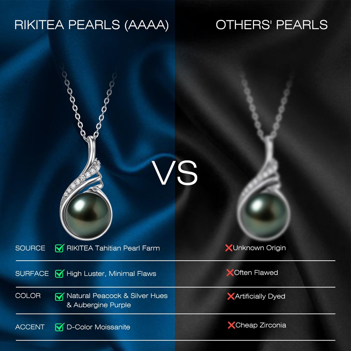 Genuine Tahitian Black Pearl Necklace 11-12mm - Christmas Gift for Wife Mom Daughter Women, Jewelry Gifts for Wedding Anniversary Birthday, Seawater Pearl with Sterling Silver Moissanite Pendant