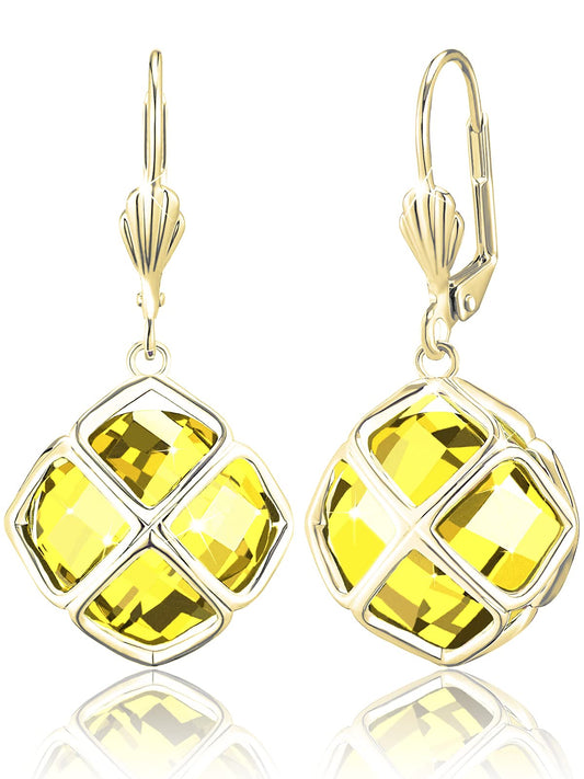 Big Yellow Crystal Dangle Earrings for Women (Nov-Citrine-14K Gold)