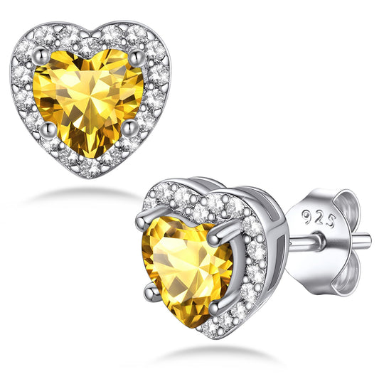 Bestyle Classic S925 Sterling Silver Love Heart Earrings, Dainty November Critine Crystals Birthstone Studs, Anniversary/Mother’s Day/Birthday Jewelry Gifts for Women Mom/Wife/Sister/Best Friend