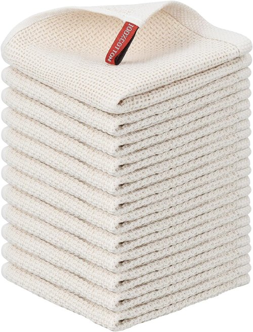 Niallant Cotton Kitchen Towels - Soft & Absorbent Dish Rags | 12 Pack, 12x12 Inch Size
