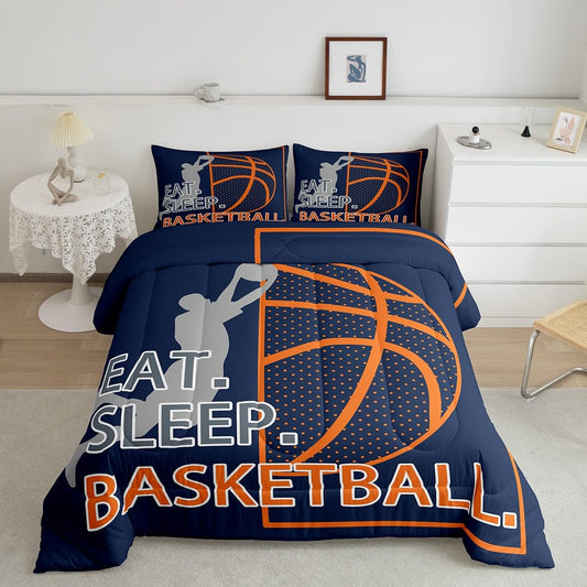 Feelyou Kids Basketball Game Bedding Set Full Size,Soprts Theme Basketball Comforter Set,Boys Girls Bedroom Room Decor,Basketball Player Comforter,Navy Blue Bed Set for All Season