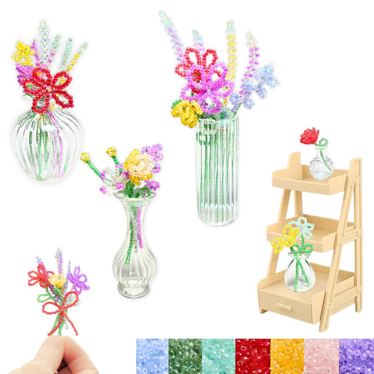 Beaded Plant Kit for Beginners: DIY Home Decor with Mini Vase Stand & Video Tutorial - Stress-Relieving Craft for Adult, Desk Decoration, Birthday Gift for Women