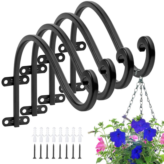 4 Pack Plant Hangers Outdoor, 16 Inch Hanging Basket for Plants Outdoor Brackets, Heavy Duty Plant Hanger Bracket with 80lbs Weight Capacity for Hanging Baskets,Bird Feeders,Lanterns and Wind Chimes