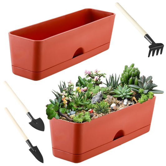 2-Pack Large Window Boxes Planters 16 Inch Rectangle Plant Box Rectangular Plant Pots for Outdoor and Indoor Plants Plastic Windowsill Planters for Herbs Vegetable Flowers Long Window Sill Plant Box
