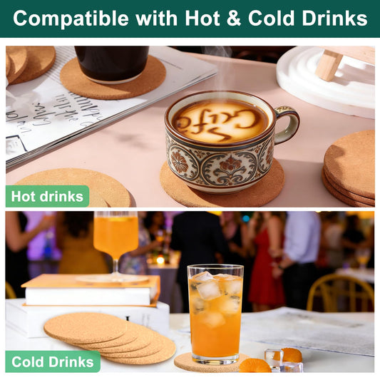 200 Pcs Cork Coasters for Drinks, 4" Round Drink Coasters for Coffee Table Decor, Absorbent Cork Coasters for Drinks, Anti-Slip and Heat-Insulating Coffee Coasters for Kitchen Table Home Office