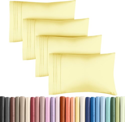 King Pillow Cases by [Brand Name] - Ultra Soft Hotel Quality Covers | Wrinkle-Free, Stain Resistant - 4 Piece Set in Yellow