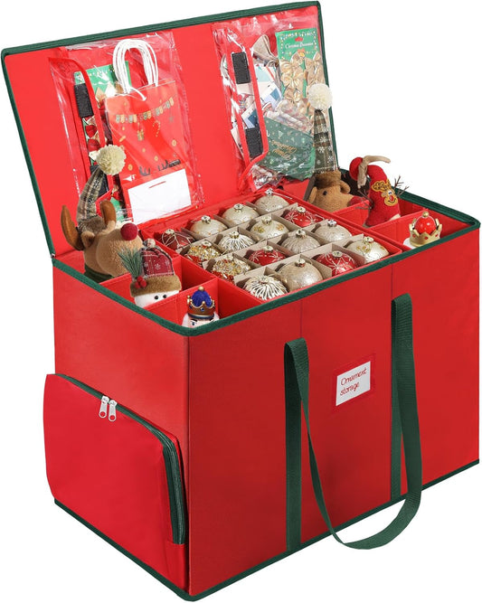 Skiennix Premium 2-in-1 Christmas Ornament Storage Box - Adjustable Dividers & 5 Trays for 73 Ornaments