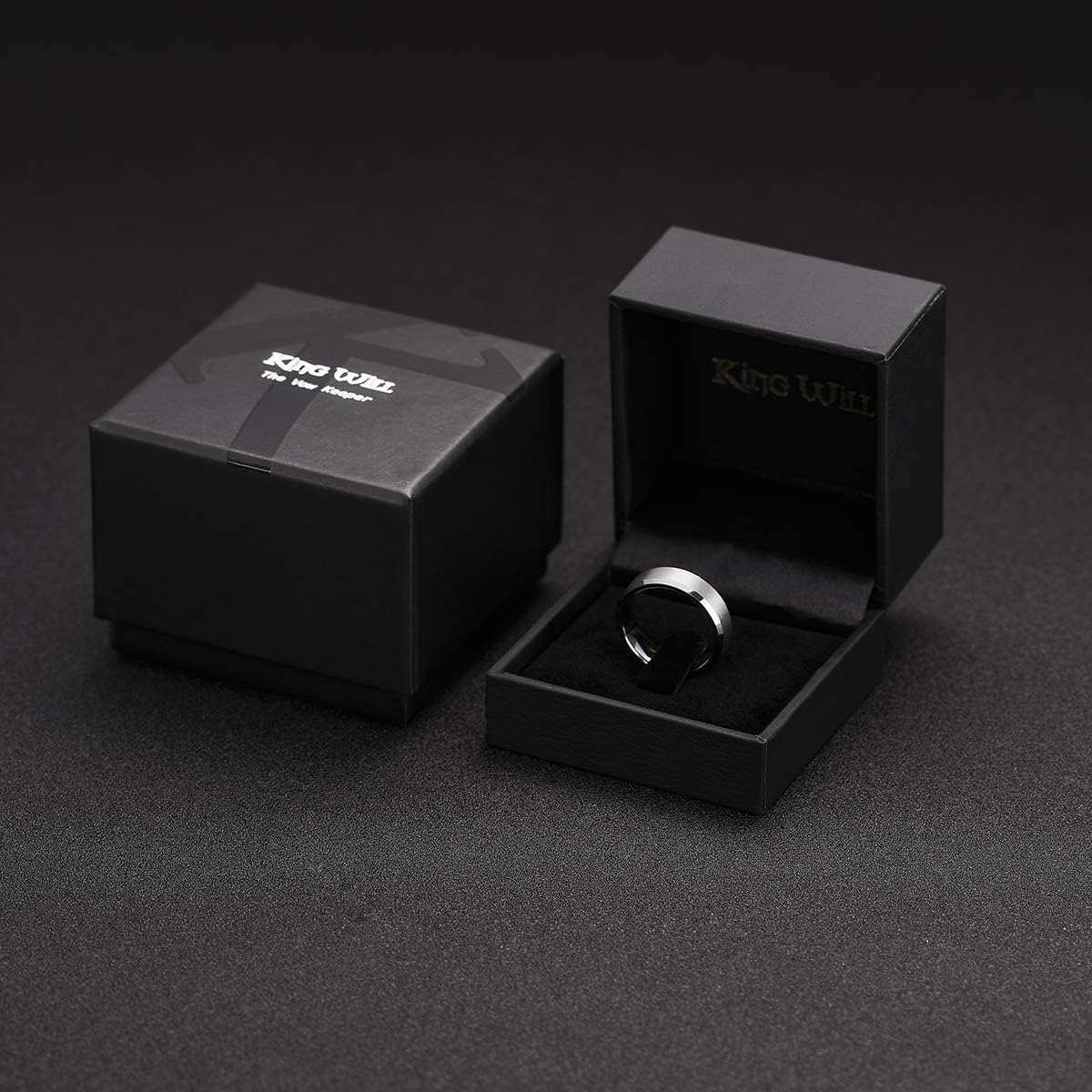 King Will 6mm Men's Silver Wedding Ring - Brushed Matte Surface, Beveled Polished Edge, Comfort Fit Size11