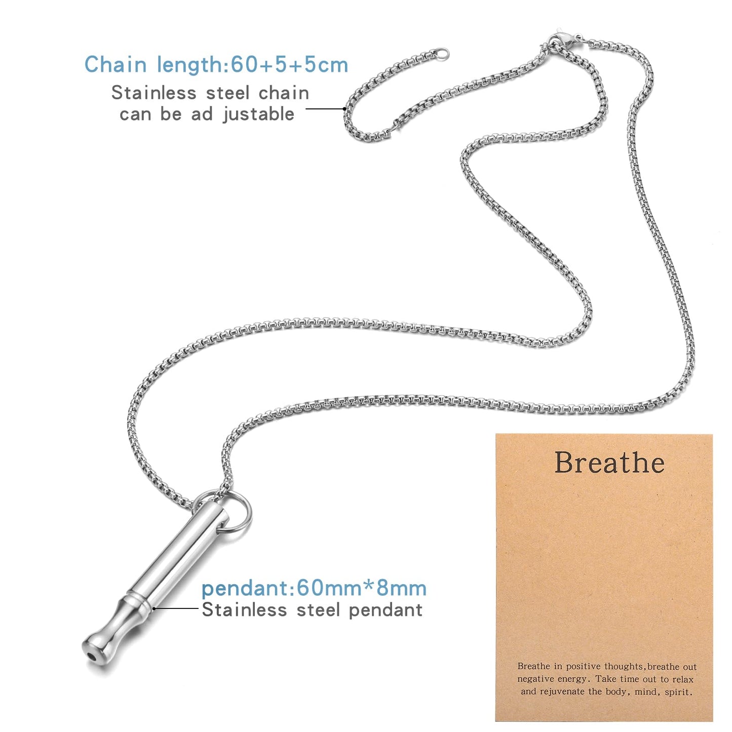 Mindfulness Breathing Necklace Stress Relief Pendant Stainless Steel Anxiety Breathe Necklace for Women Men (Rotundity, Steel+Gold)