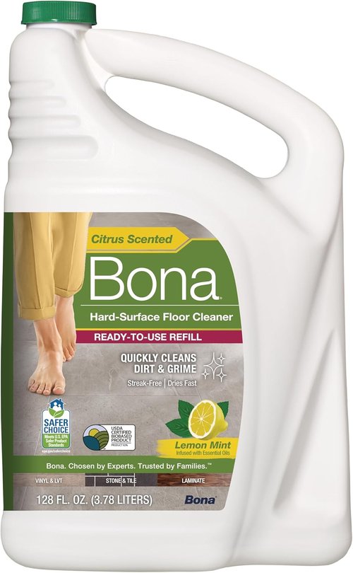 Bona Multi-Surface Floor Cleaner Refill - 128 Fl Oz - Lemon Mint | Residue-Free Solution for Stone, Tile, Laminate & Vinyl Floors