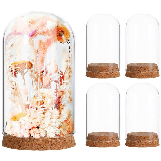 DECHOUS Small Glass Dome Cloches: 4 Inch Tall Clear Glass Cloche Bell Jar Decorative Display Dome with Base for Preserved Flower, Plants, Curios, Keepsakes, Party Favor