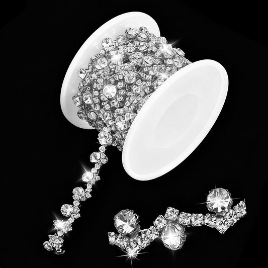 3 Yards Bling Rhinestone Chain Trim for Sewing Crafts Clothes Shoes Cups, Rhinestone Applique Embellishments Silver Crystal Chain for Jewelry Making Wedding Cake Bags DIY(Silver)