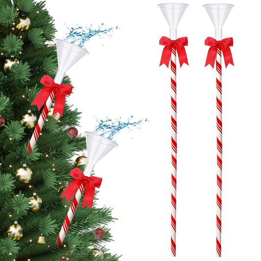 2 Pcs 40 Inch Christmas Tree Watering Funnel Reusable Xmas Tree Funnel Waterer Red and White Striped Christmas Watering System Longer Spout Xmas Device for Indoor and Outdoor Plants