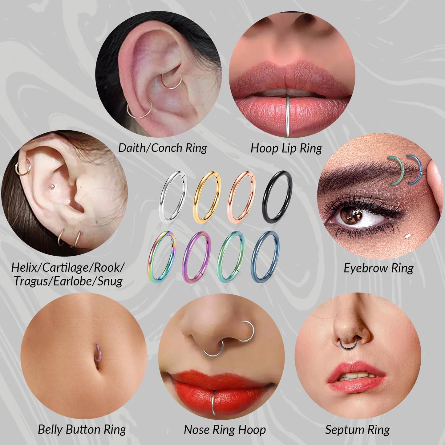 Nose Rings 18 Gauge Nose Ring Hoop Earrings For Women 18g Nose Hoop Black 8mm Septum Jewelry Surgical Steel Septum Ring Septum Clicker Lip Rings Helix Earring Rook Earring Conch Cartilage Earring
