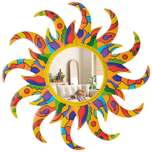 YIWEMON Colorful Sun Wall Mirrors Bedroom Room and Home Decor，25 inch Metal Frame Mirror Espejos Decorativos de Pared Sala Dormitorio，Modern Minimalist Decor and Chic Gifts for Women Mums（Yellow）