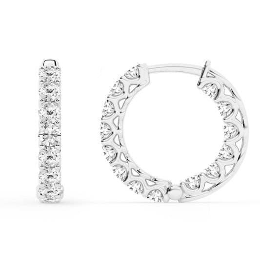 Belacqua 2 Carat Round Lab Grown Inside Out Diamond Hoop Earrings in Sterling Silver, Color J-K, Clarity I1-I2, Prong Set, 2.60MM Width, 18.20MM Height, Fine Jewelry for Women, Gift Box Included