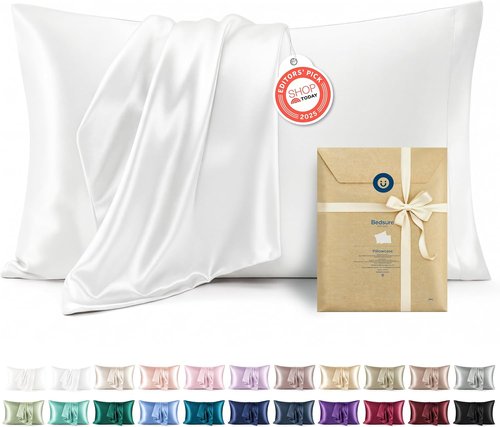Bedsure King Size Satin Pillowcase Set - Pure White Silky Pillow Cases for Hair & Skin, 20x36 Inches | 2-Pack