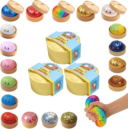 Glitter Dumpling Squishy | 4-Inch Stress Ball Surprise Box | Random 14 Colors | Perfect for Party Favors
