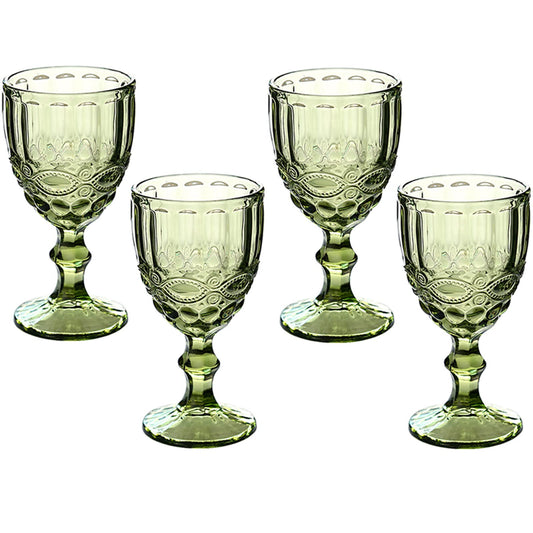 Taganov Green Wine Glasses set of 4 Vintage Glassware Drinking Water Goblets 10 OZ Colored Water Glasses Juice Cups for Wedding Party