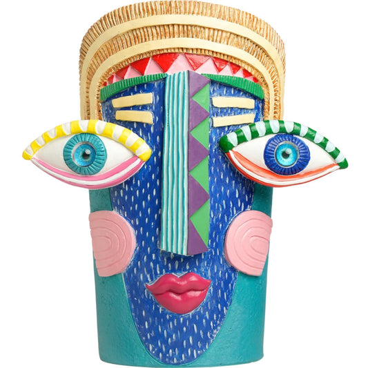 BJVF Picasso Inspired Abstract Face Planter Pot - Colorful Resin Head Succulent Flower Pot with Drainage Hole for Indoor Outdoor Plants, Unique 3D Art Decor 8.4 Inch