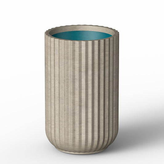 Kante Tall Fulted Planter, 21.7 Inch Tall Round Concrete Plant Pots with Drainage Hole and Rubber Plug, Modern Decor for Indoor Outdoor Plants, Flower, Weathered Finish with Painted Interior