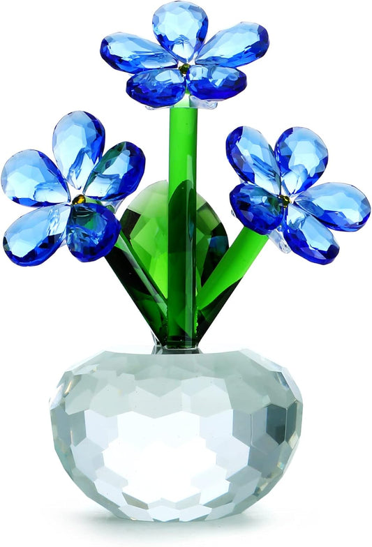 QFkris Crystal Flower Figurines - Forget-Me-Not Blue Flowers | Elegant Table Decor & Souvenir Gift