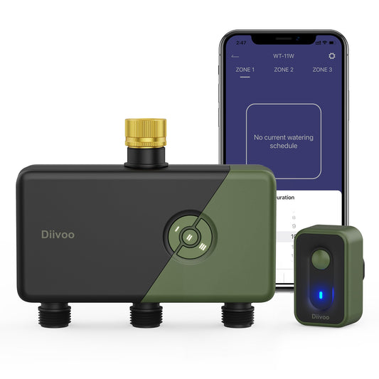 Diivoo 3 Zone WiFi Water Timer with Brass Inlet, Smart Sprinkler Hose Timer 3 Outlets Compatible with Alexa/Google Assistant, 18 Irrigation Plans, Rain Delay & Mist Mode for Garden Lawns (2.4GHz Only)