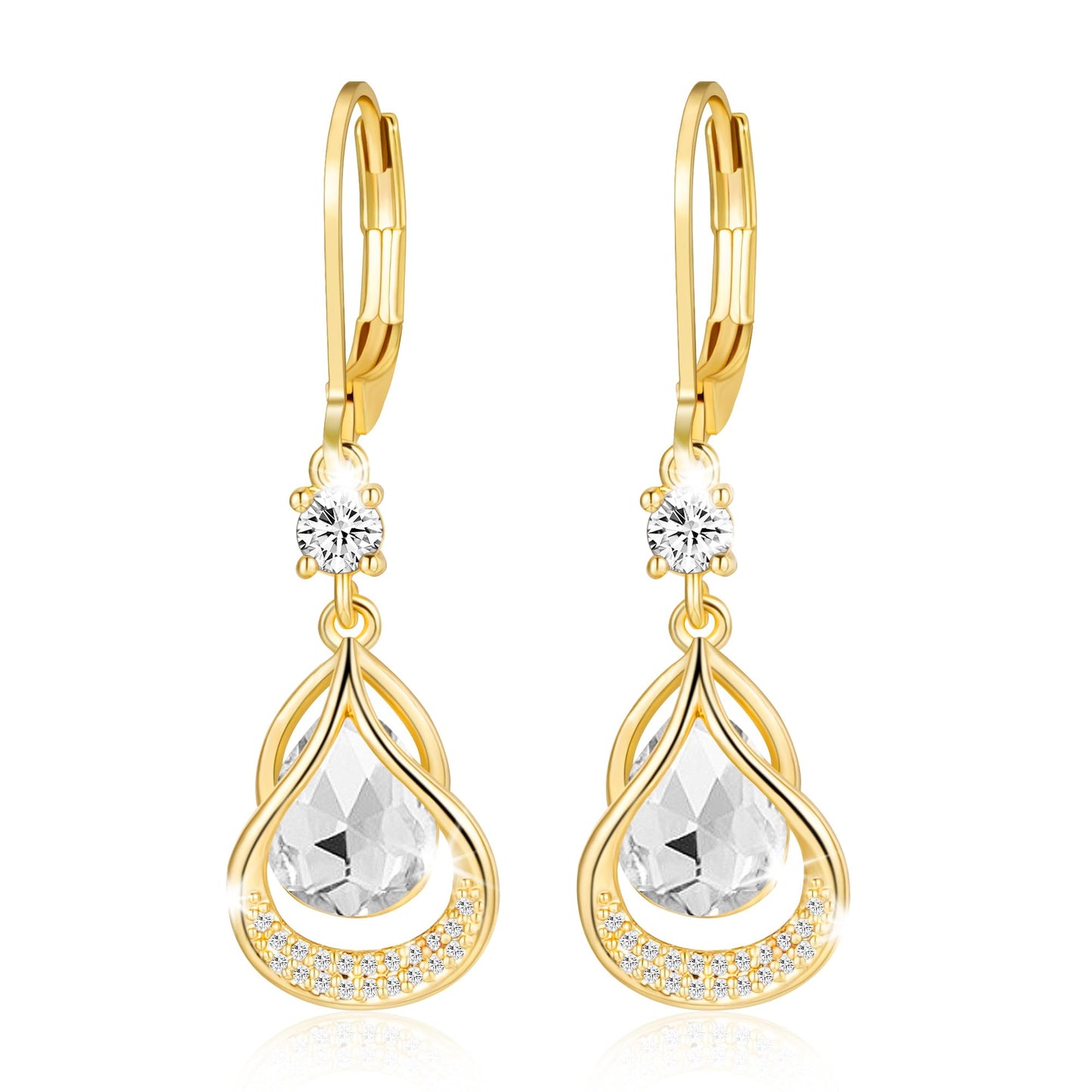 Dangle Trendy Leverback Birthstone Earrings Sliver Plated Teardrop Dangle Earrings Jewelry Christmas Birthday Gifts for Women (Sliver January)