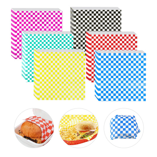 240 Pcs Food Basket Liners 12x12 inch Wax Paper Deli Paper Sheets Grease Proof Sandwich Wrapping 6 colors Checkered for Bread Burger Fast Food Home Kitchen and Party