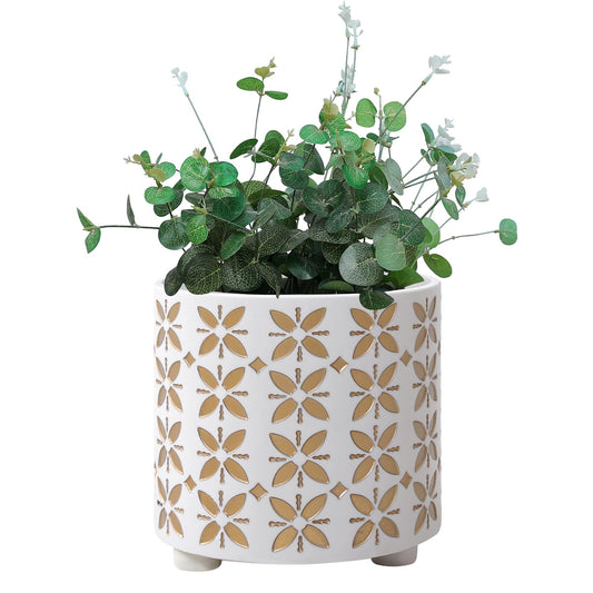 nacltlo 8 Inch Plants Pot, Planter for Indoor Plant, Indoor & Outdoor Flowerpot with Drainage Hole - for Decoration of Home Garden & Terrace, White & Gold