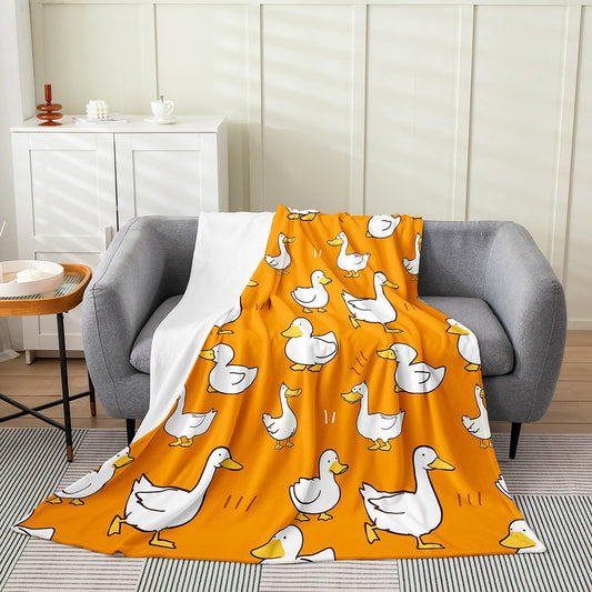 Erosebridal Lovely White Goose Bed Blanket 40x50 inch,Kids Throw Blanket for Child,Cartoon Duck Doodle Fleece Blanket,Hand Drawn Cute Farmhouse Animal Flannel Blanket Home Room Decor