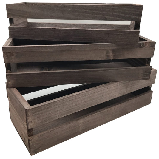3 Pack Wood Craft Crate Caddy Set | Nesting, wood crates for display, wooden boxes for crafts, decorative wooden crate, Wood box storage crate, centerpieces for Home, bathroom and much more (Brown)