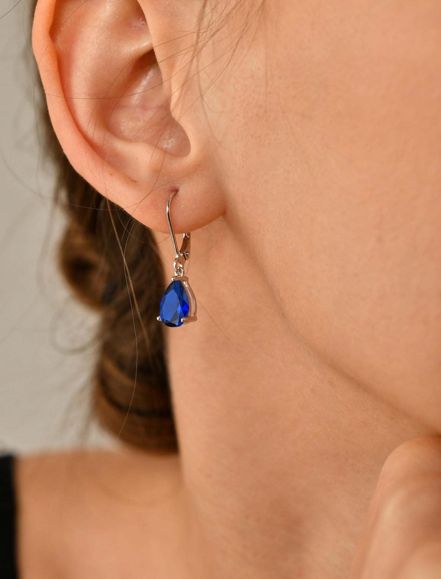 YL 925 Sterling Silver Teardrop Dangle Drop Earrings for Women 7x10 MM Solitaire Created Sapphire Leverback Jewelry