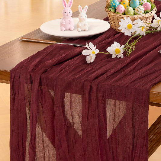Socomi Burgundy Red Table Runner - Boho Rustic Cheesecloth Sheer 120 Inch for Weddings & Parties