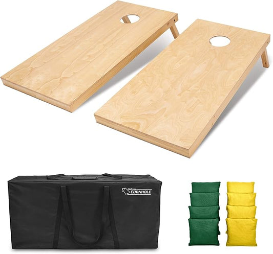 GoSports Regulation Size Wooden Cornhole Set with Natural Wood Finish - Includes Carrying Case