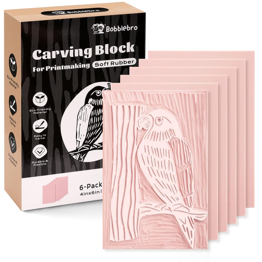 Bobblebro Linoleum Blocks for Printmaking Supplies - 6PCS 4”x6”Rubber Linocut Block Printing Kit for Stamp Carving, Soft Relief Printing Linoleum for DIY Crafts & Art Projects
