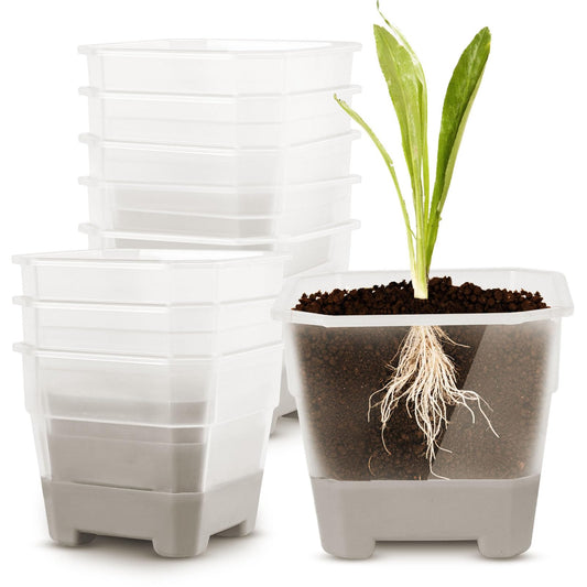 KELFEEAO 20PCS Clear Nursery Pots, 4in Plastic Silicone Seedling Plant Pot with Drainage Holes Square Flower Plant Seed Pot for Vegetables, Indoor Outdoor Use (Gray)