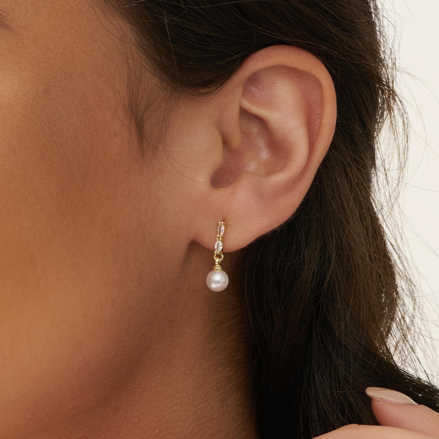 PRTGL Pearl Earrings: 14k Gold-plated Cubic Zirconia Accented Pearl Drop Wedding Engagement Earrings For Women Bridal Bridesmaid