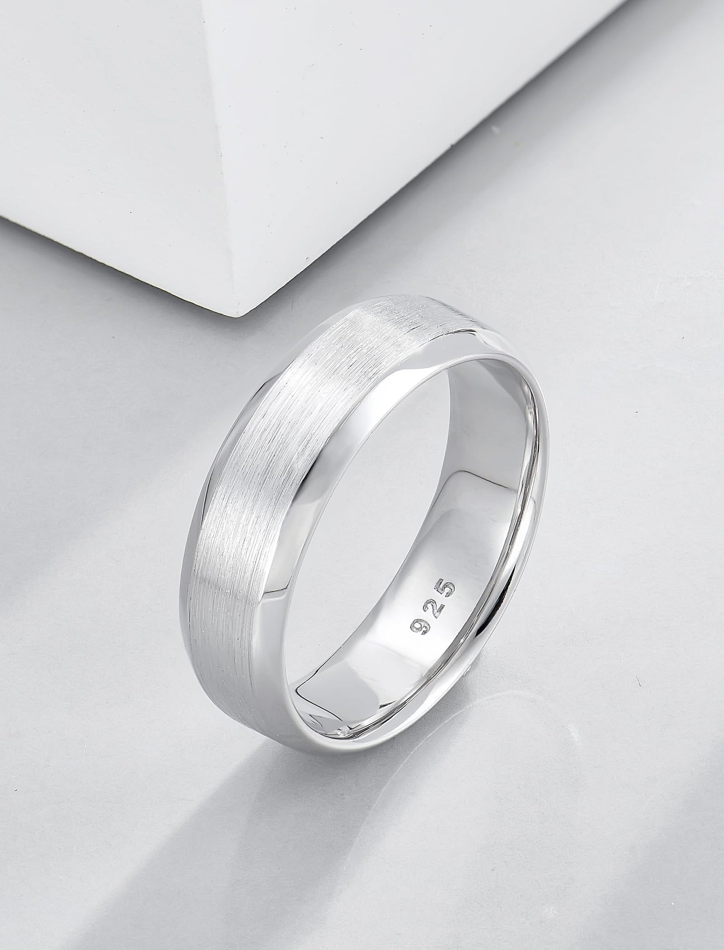 STARCHENIE 6mm Wedding Band, Solid 925 Sterling Silver Ring for Men, Brushed Matte Finish, Beveled Polished Edge, Comfort Fit Size 7