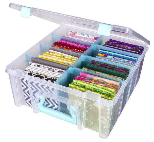 ArtBin 6990SA Super Satchel Double Deep Compartment Box - Art Storage with 8 Removable Compartments, Smart Closure for Craft Supplies (Clear & Aqua- Pack of 1)