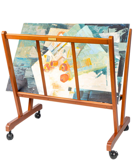 DJAR Art Storage Rack, Art Canvas Storage, Beech Wood, Wooden Canvas Storage, Artist Storage with Four Caster Wheels for Drawing Board, Art Prints Panels for Artworks, Gallery