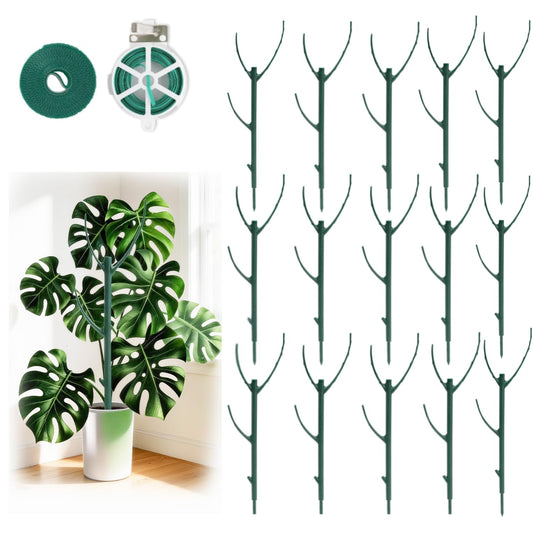 15 Pack Stackable Monstera Plant Support Stakes, 120inch Climbing Plant Sticks Structures with Garden Ties, Durable Alternative to Moss Pole for Indoor Outdoor Plants