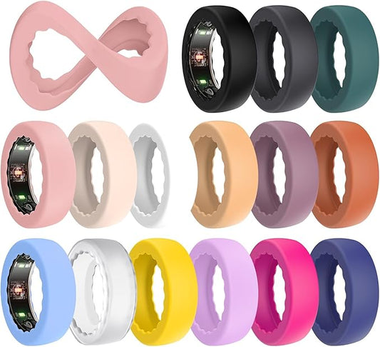 BO&DQQ 15 Pack Ring Cover Compatible with Oura Ring Gen 4 /Gen 3/ Samsung Galaxy/RingConn/ULTRAHUMAN, Anti-Scratch Elastic Silicone Case Protector for Men Women Working Out Gym