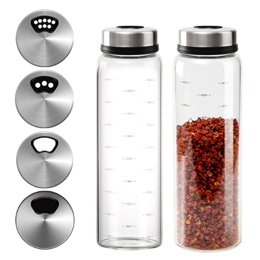 2-Piece 4-Neck Glass Seasoning Shakers - Moisture Resistant (500ml/17oz)
