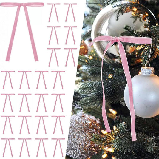 Skiennix 24 PCS Pink Velvet Bows - Elegant Christmas Tree Decorations | Vintage Wreath & Garland Accents (5 x 7 Inch)