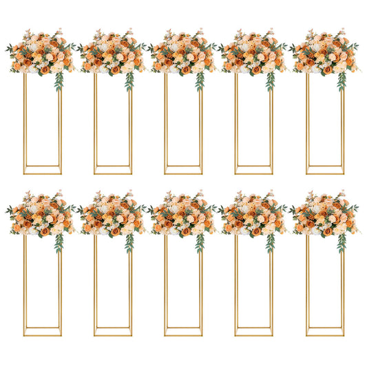 RYIRSHOH 10 Pcs Wedding Centerpieces for Tables, 31.4inch Metal Column Flower Stand, Gold Centerpieces for Table, Geometric Floral Vase for Birthday, Party