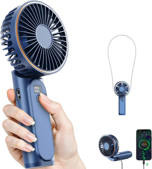 TUNISE Portable Handheld Fan - Rechargeable 4000mAh Battery, 180° Adjustable, 6 Speeds, Quiet Design